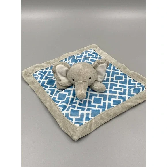 Gray Elephant Plush Lovey Baby Blue Security Blanket Levtex Baby